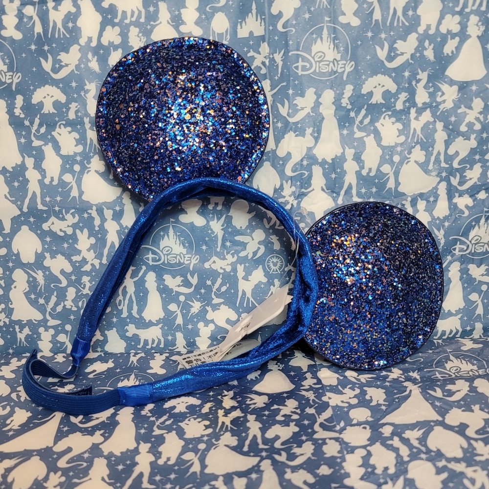NWT Disney Parks Adjustable Blue Glitter Minnie Ears